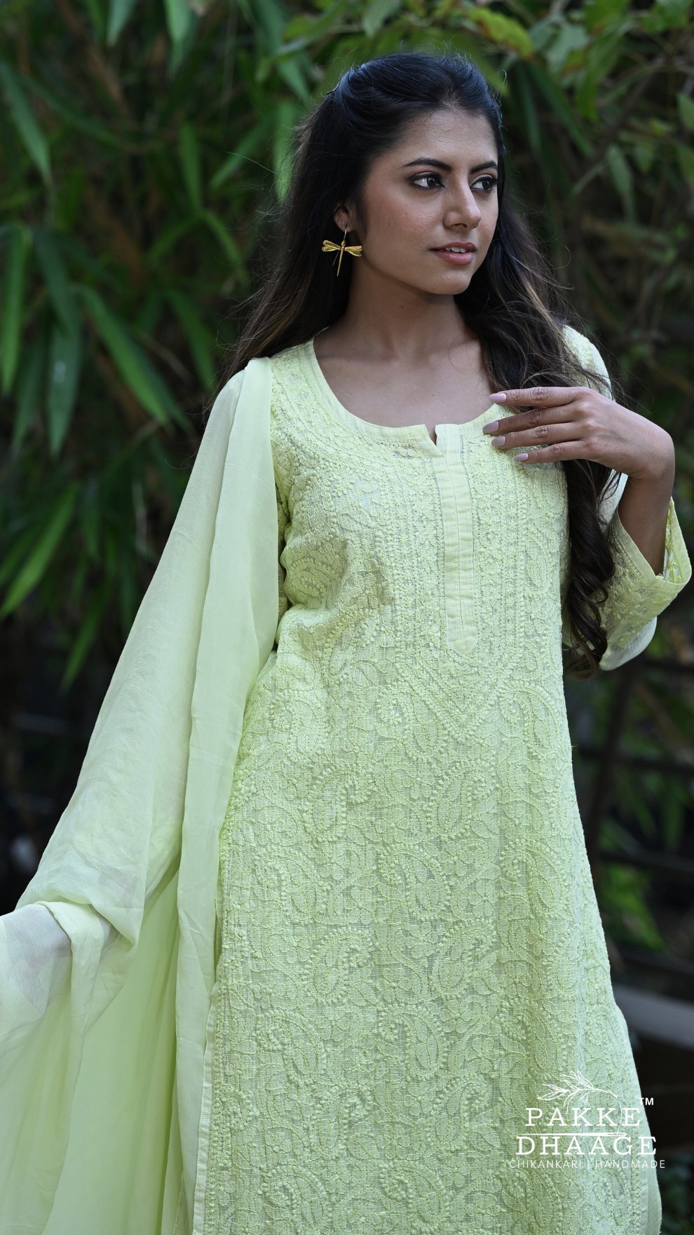 Nazia Pure Kota Doria Chikankari Kurta and Kurta Sets - Light Green