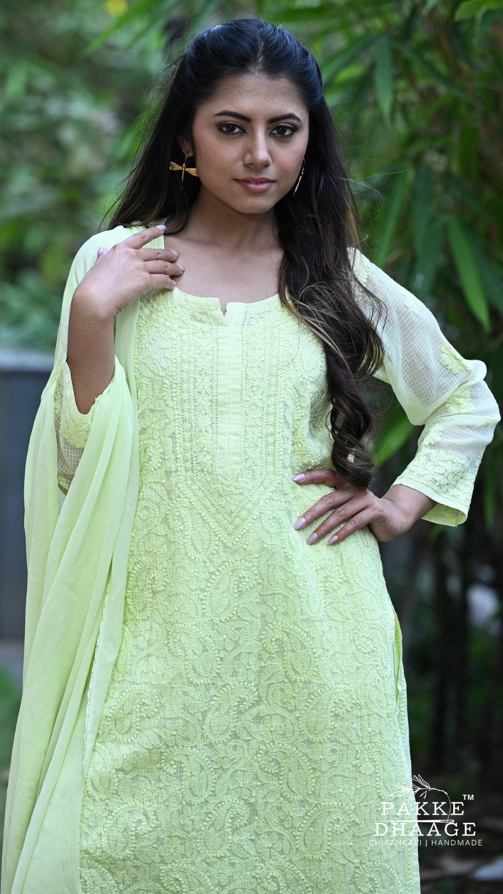 Nazia Pure Kota Doria Chikankari Kurta and Kurta Sets - Light Green