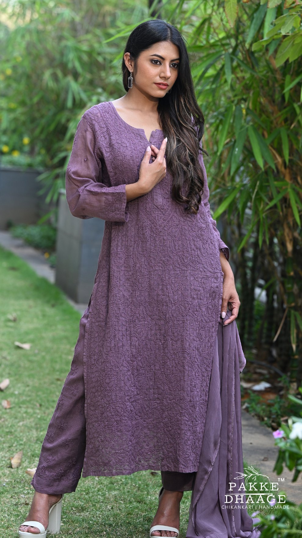 Nazia Pure Kota Doria Chikankari Kurta and Kurta Sets - Ripe Fig