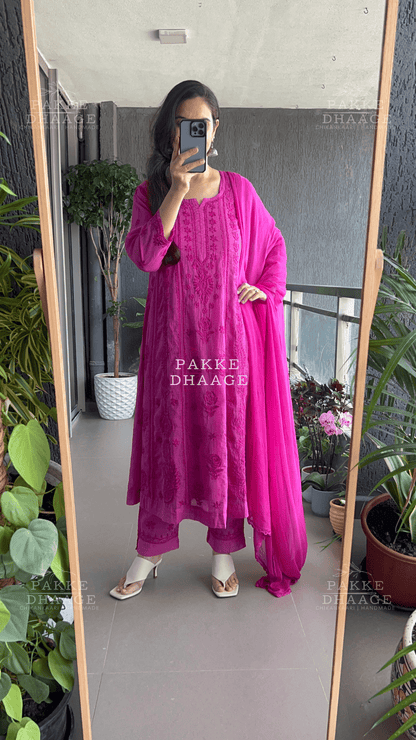 Nazm Pure Kota Doria Anarkali - Orchid Wine