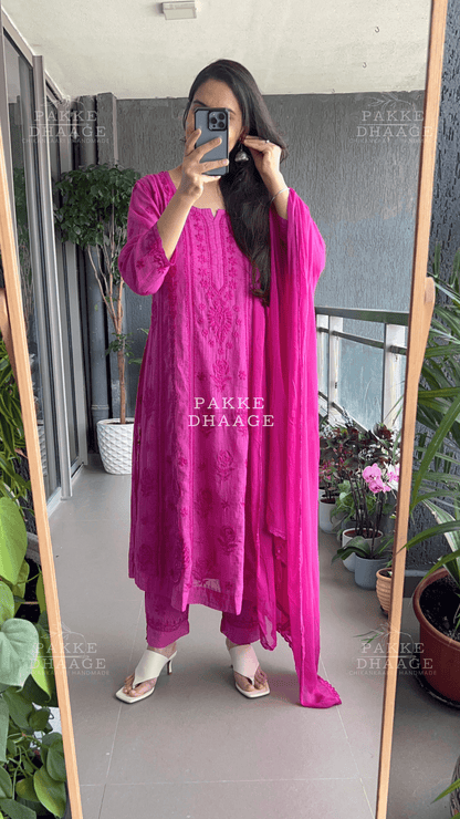 Nazm Pure Kota Doria Anarkali - Orchid Wine