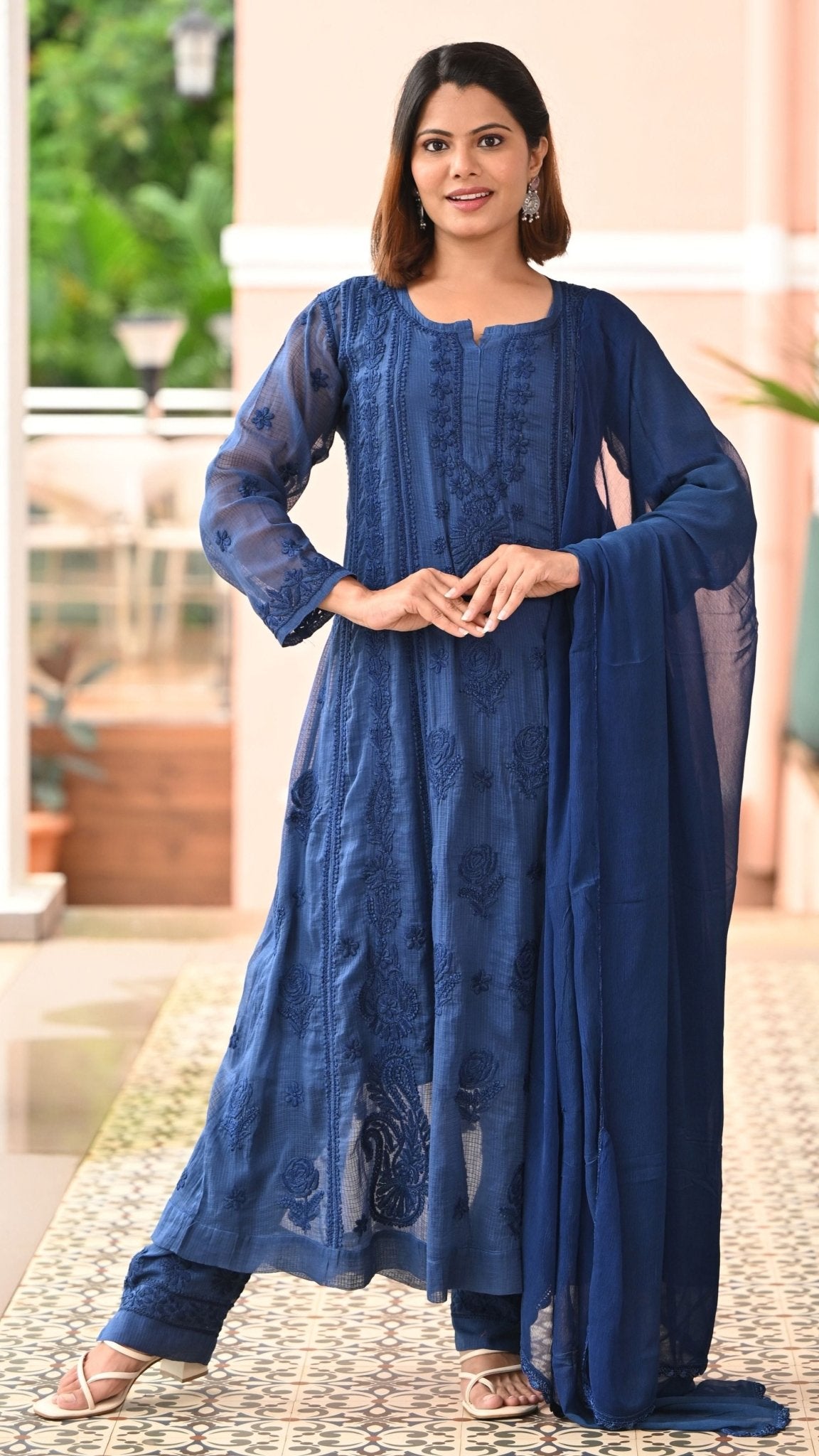 Nazm Pure Kota Doria Anarkali - Persian Blue