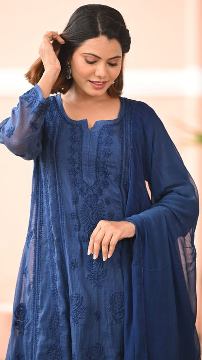 Nazm Pure Kota Doria Anarkali - Persian Blue