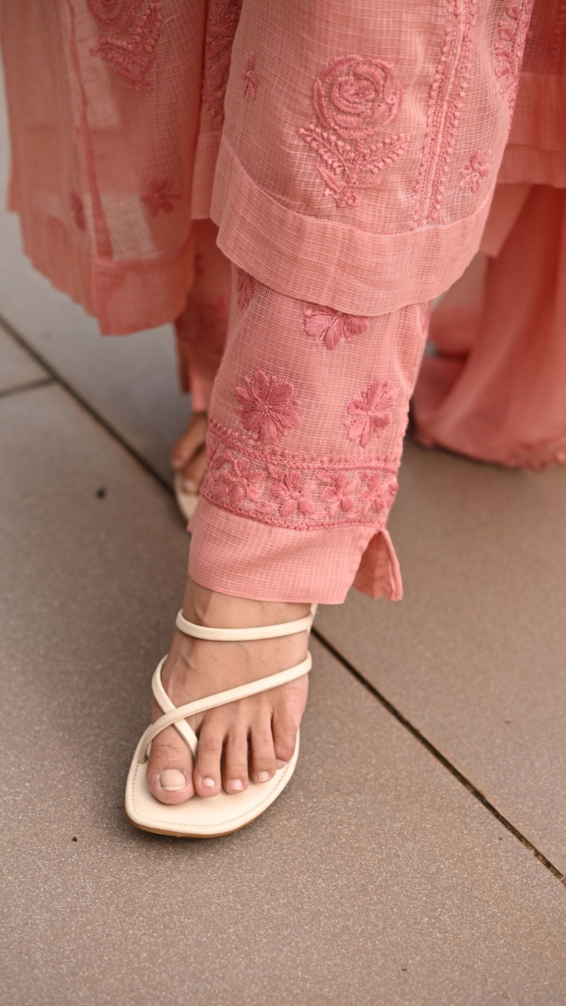Nazm Pure Kota Doria Anarkali - Rosewood Peach