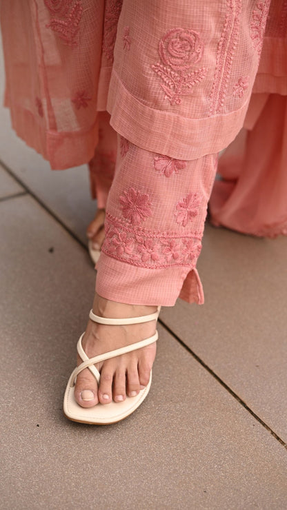 Nazm Pure Kota Doria Anarkali - Rosewood Peach