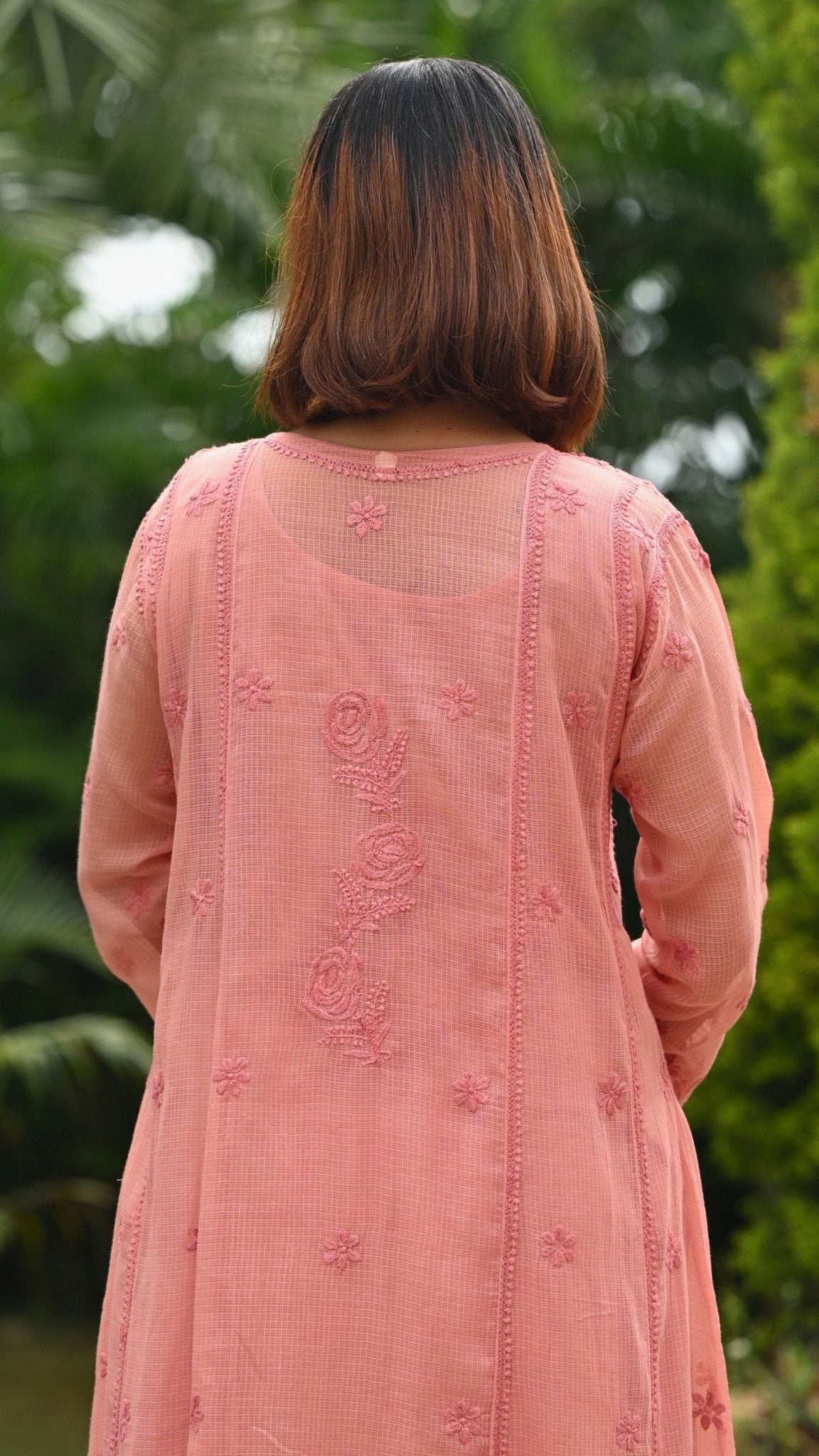 Nazm Pure Kota Doria Anarkali - Rosewood Peach
