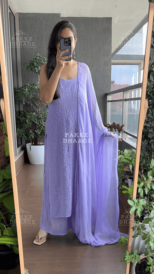 Noor Viscose Georgette Strappy Kurta & Kurta Sets - Lavender