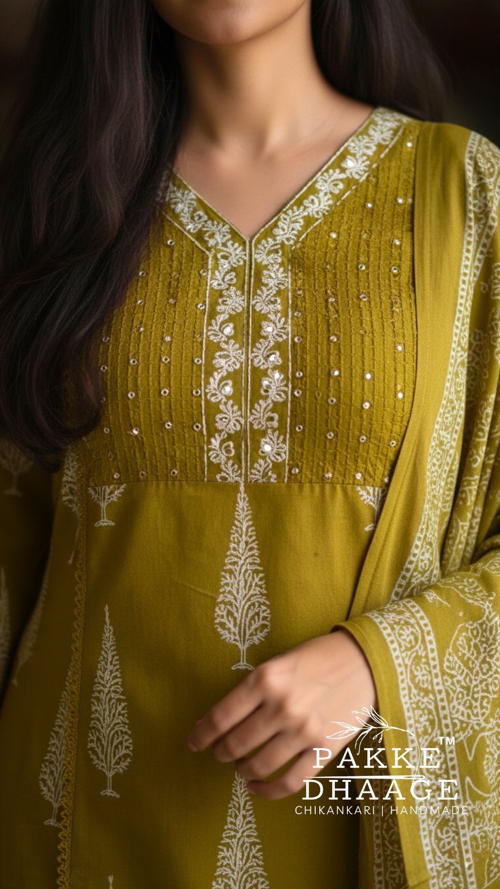 Petal Poetry 3-Pc Pure Cotton Suit Sets Mehendi Green