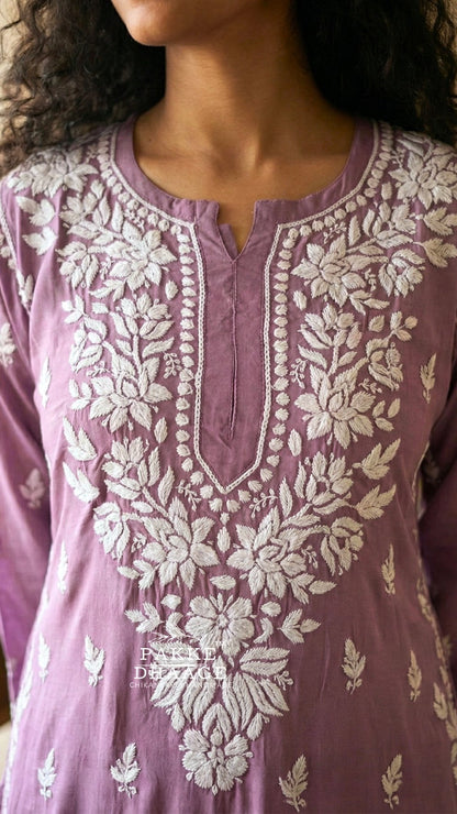Rida Modal Chikankari Kurta Palazzo 2PC Set Mauve
