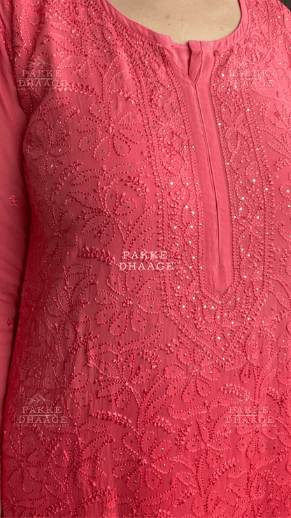 Roohani Georgette Kurta & Kurta Sets - Ombre Cherry Red