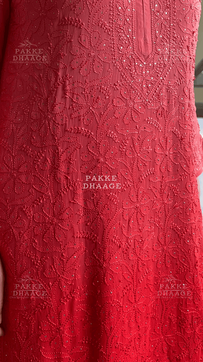 Roohani Georgette Kurta & Kurta Sets - Ombre Cherry Red