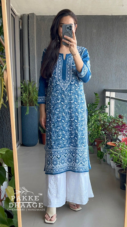 Roohi Pure Mulmul Cotton Kurta - Princess Blue