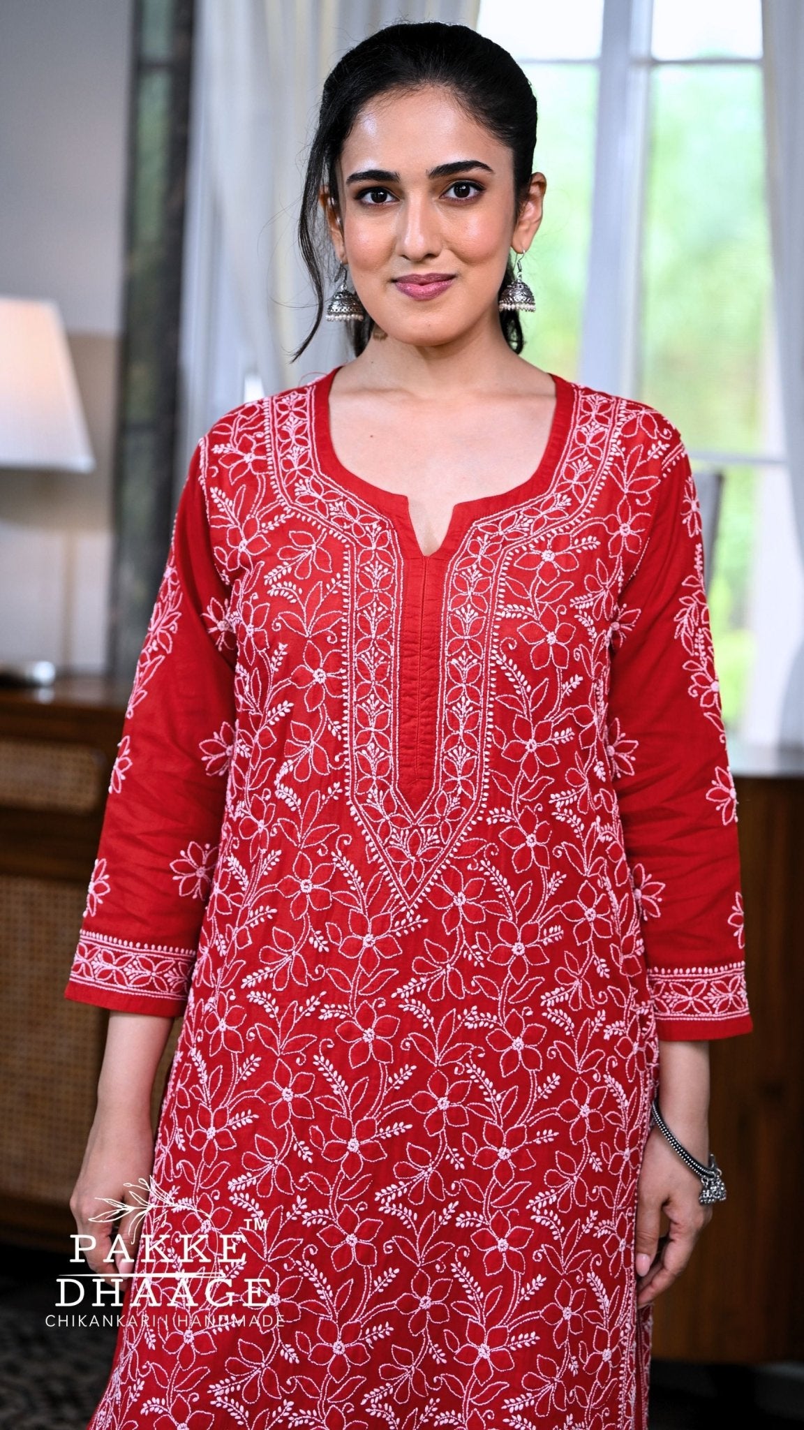 Roohi Pure Mulmul Cotton Kurta - Red Rouge
