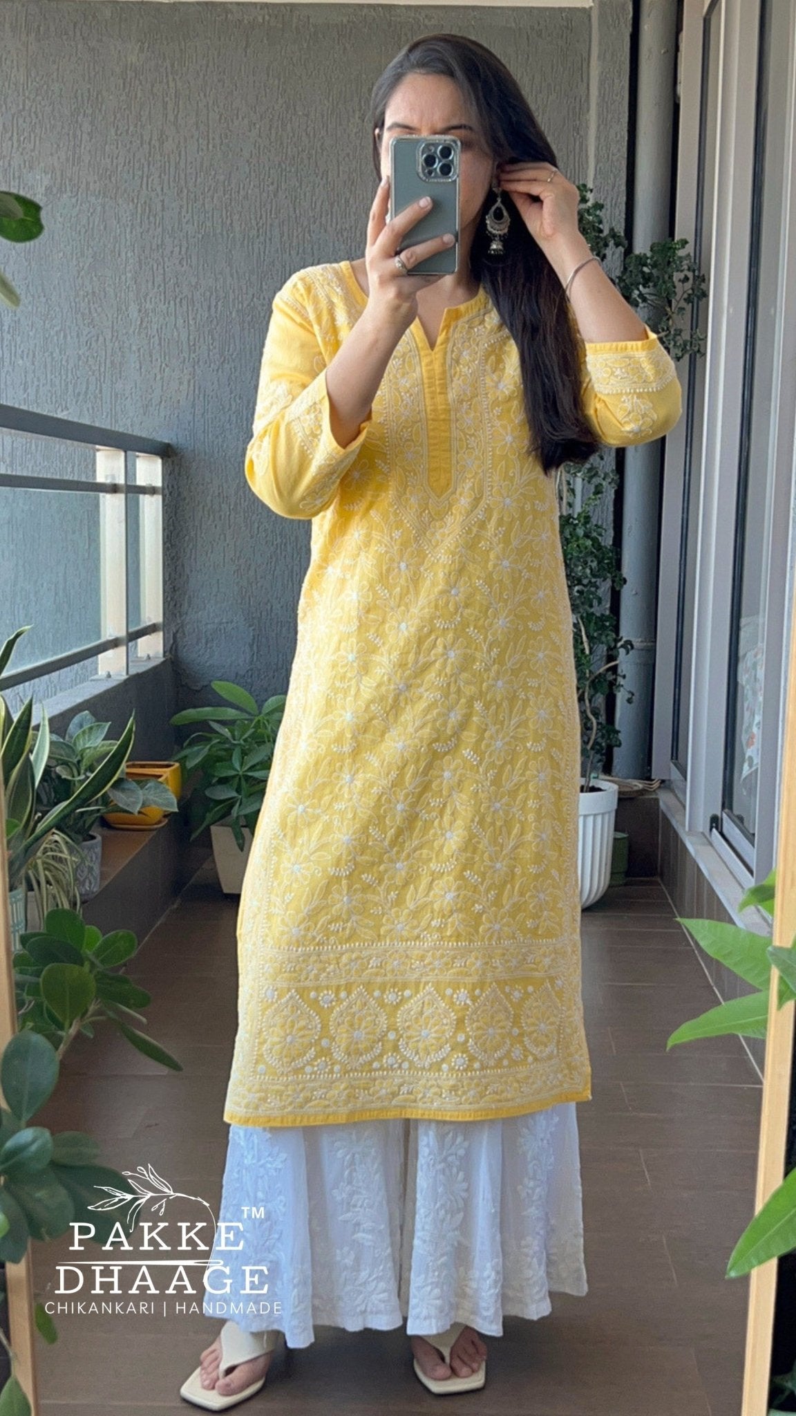 Roohi Pure Mulmul Cotton Kurta - Yellow