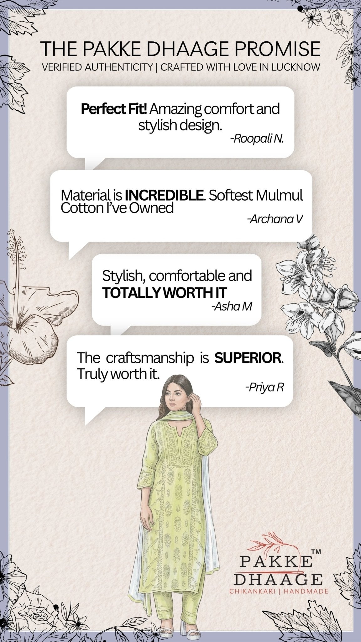 Aisha Pure Mul-Chanderi Chikankari Kurti - Soft Lavender