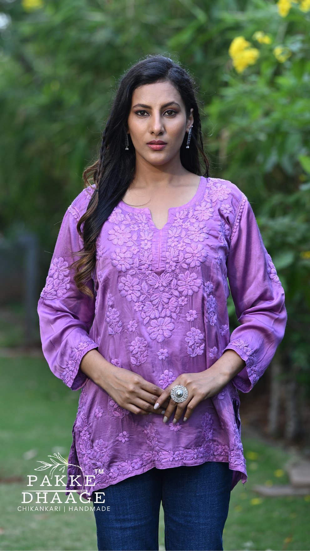 Saira Pure Modal Satin Short Kurtis Orchid purple