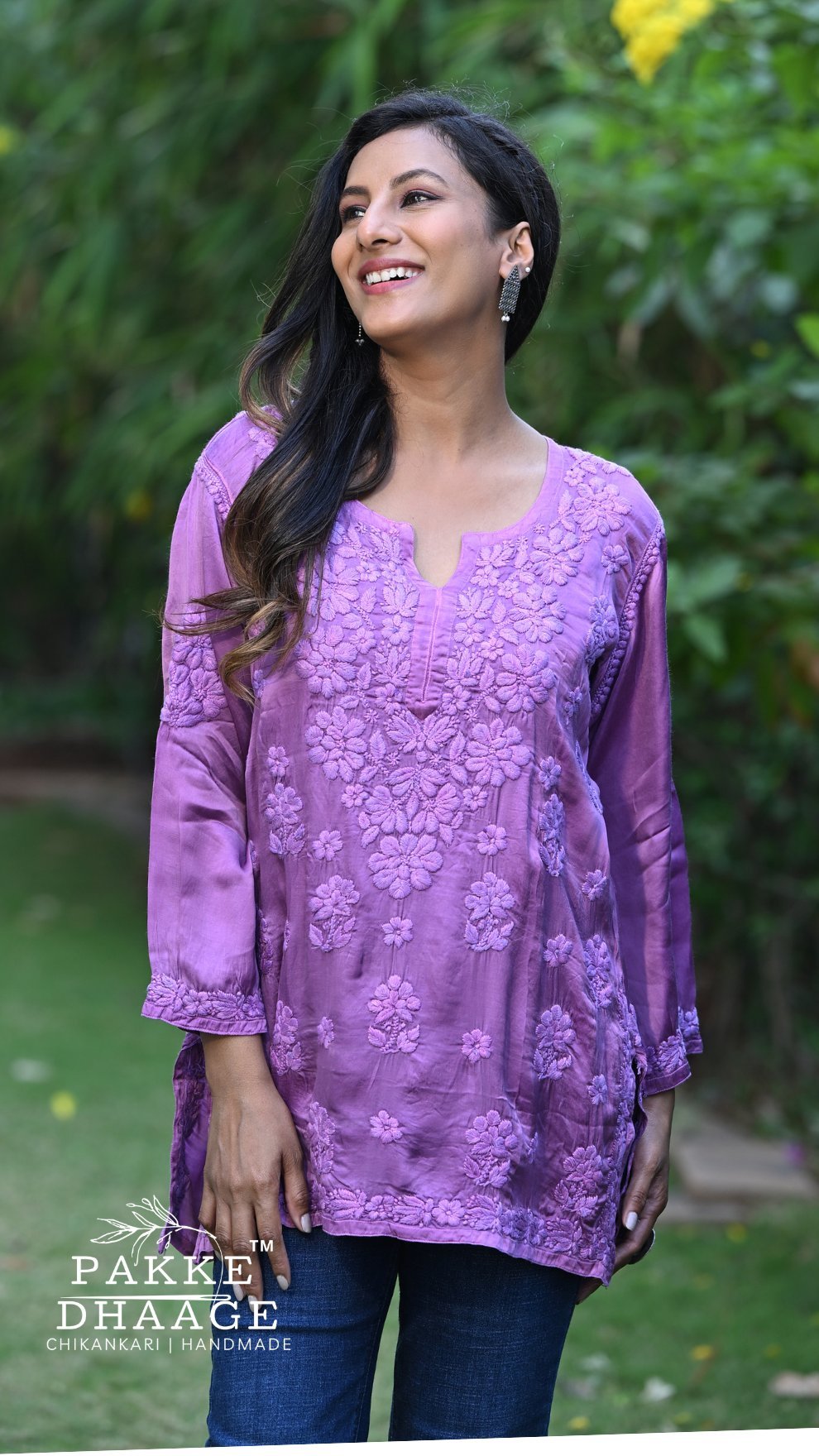 Saira Pure Modal Satin Short Kurtis Orchid purple