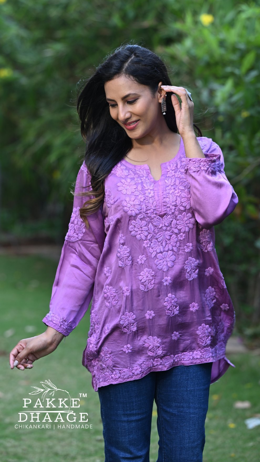 Saira Pure Modal Satin Short Kurtis Orchid purple