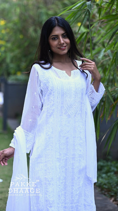 Muskan Pure Kota Doria Chikankari Kurta & Kurta Sets - Buttercup Yellow