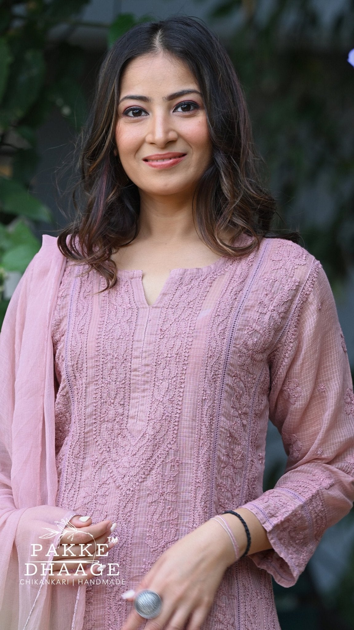 Muskan Pure Kota Doria Chikankari Kurta & Kurta Sets - Dusty Mauve