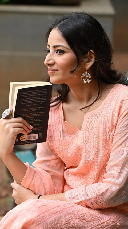 Muskan Pure Kota Doria Chikankari Kurta & Kurta Sets - Peach Blossom