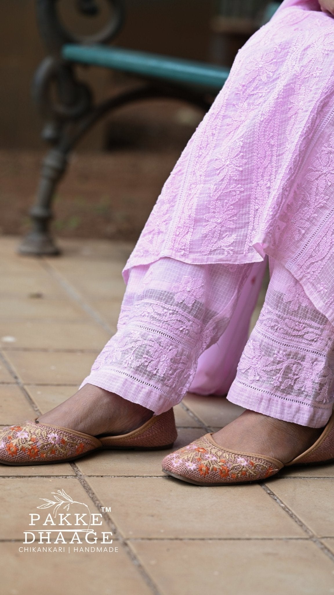 Muskan Pure Kota Doria Chikankari Kurta & Kurta Sets - Pink