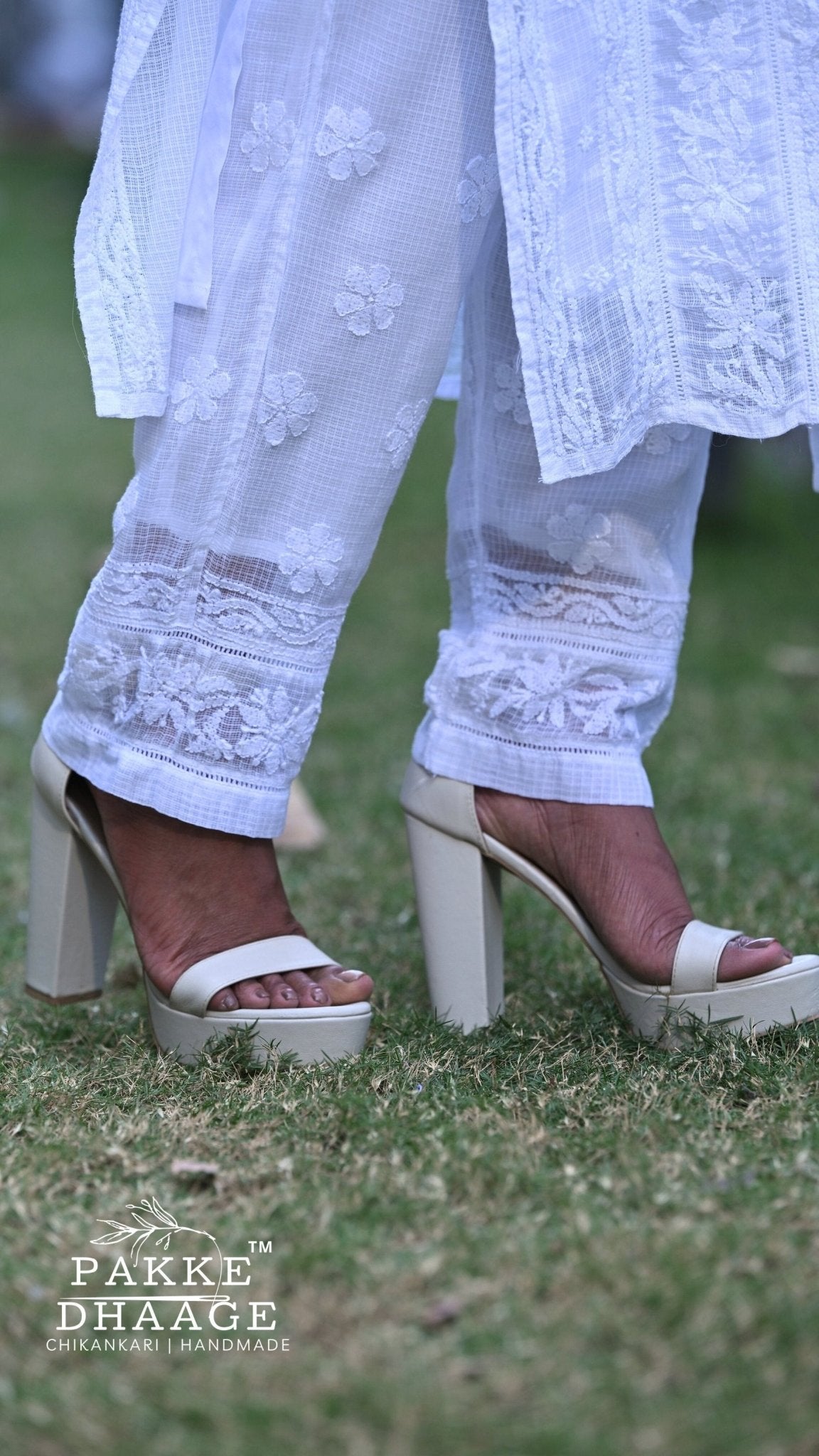 Muskan Pure Kota Doria Chikankari Kurta & Kurta Sets - Pristine White