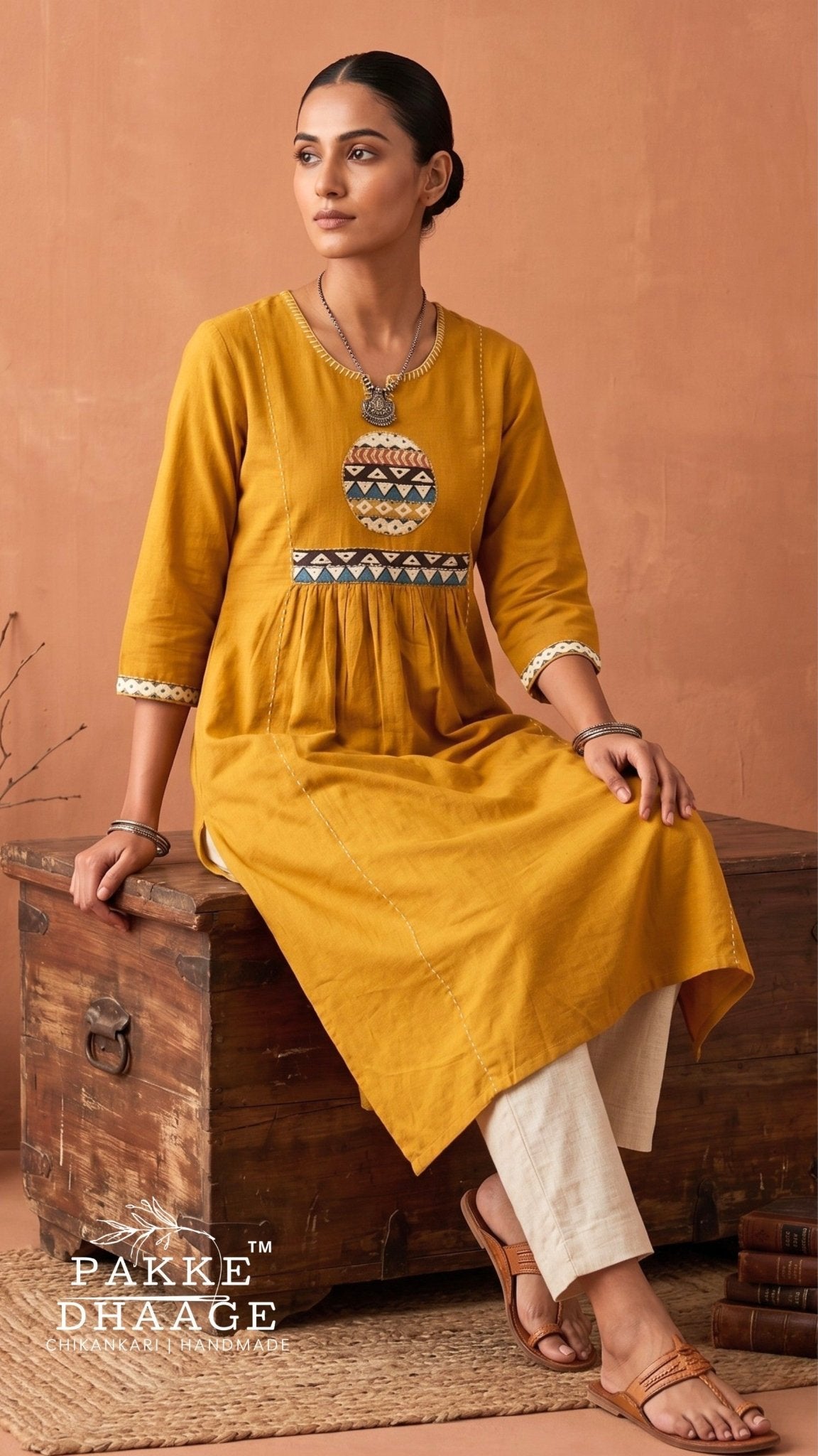 Tribal Medallion Gathered Cotton Kurta