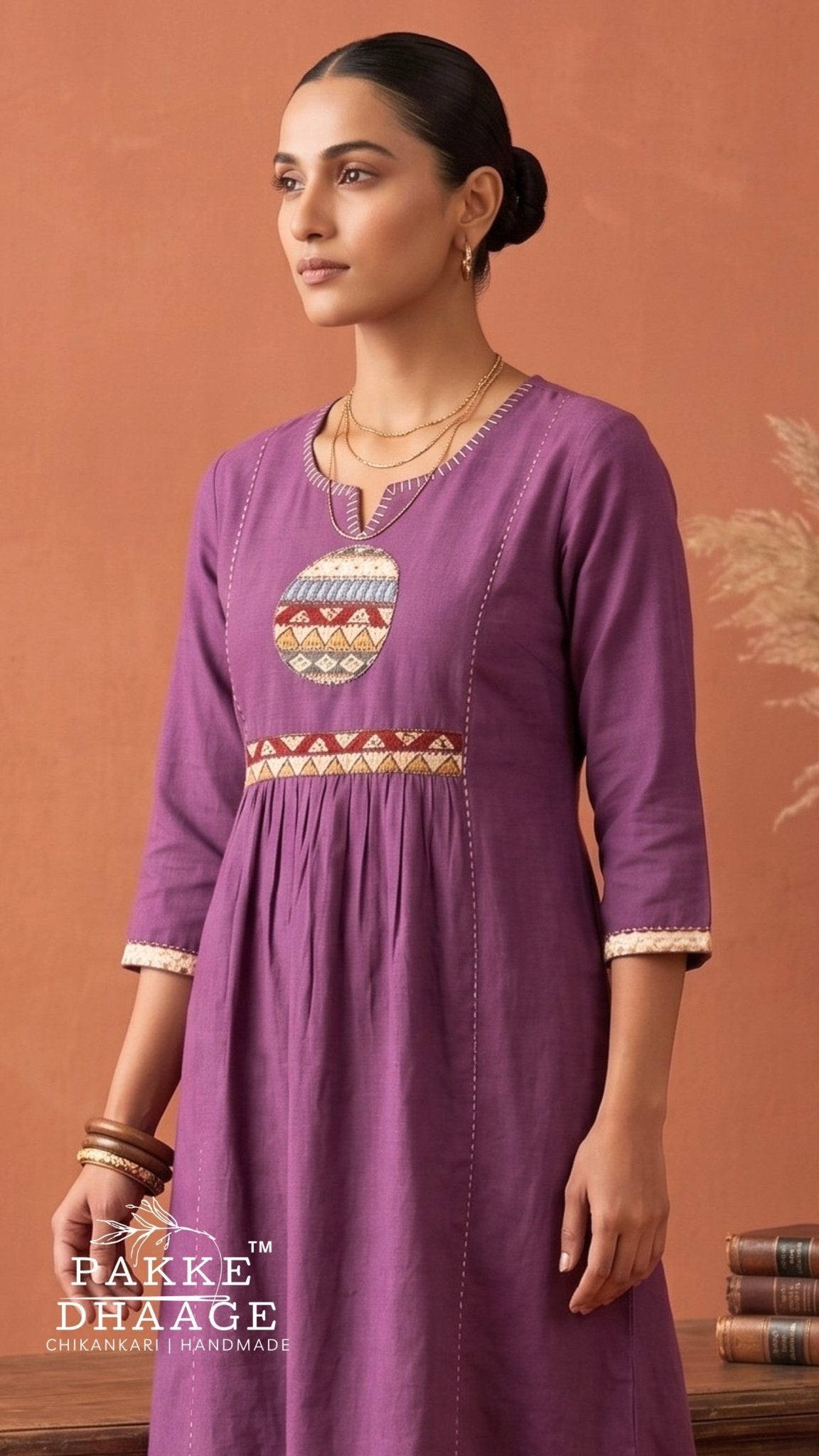 Tribal Medallion Gathered Cotton Kurta