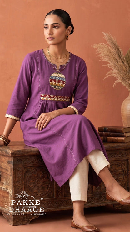 Tribal Medallion Gathered Cotton Kurta