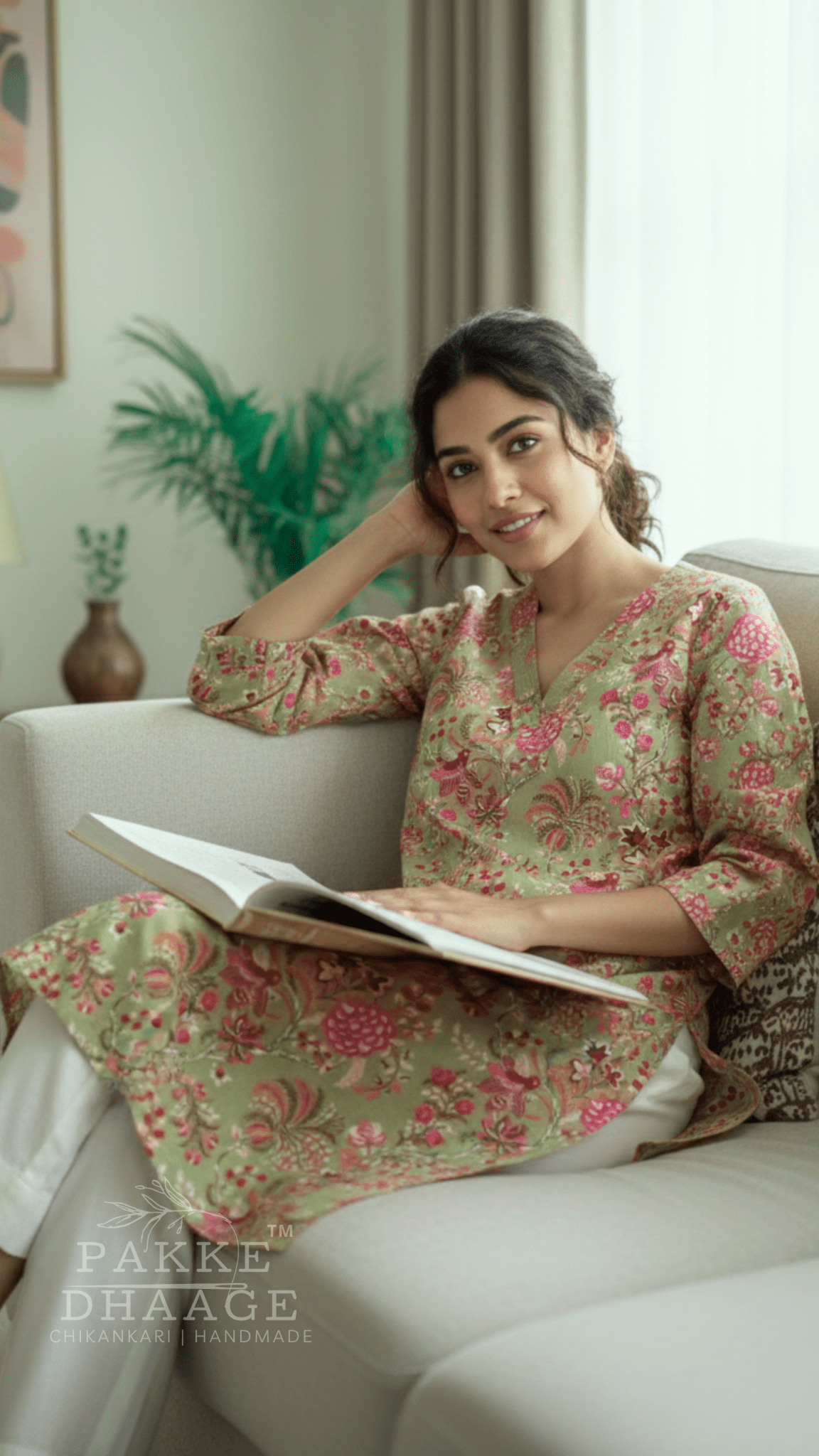 Trisha Pure Cotton Jaipuri Printed Kurti Dessert Green
