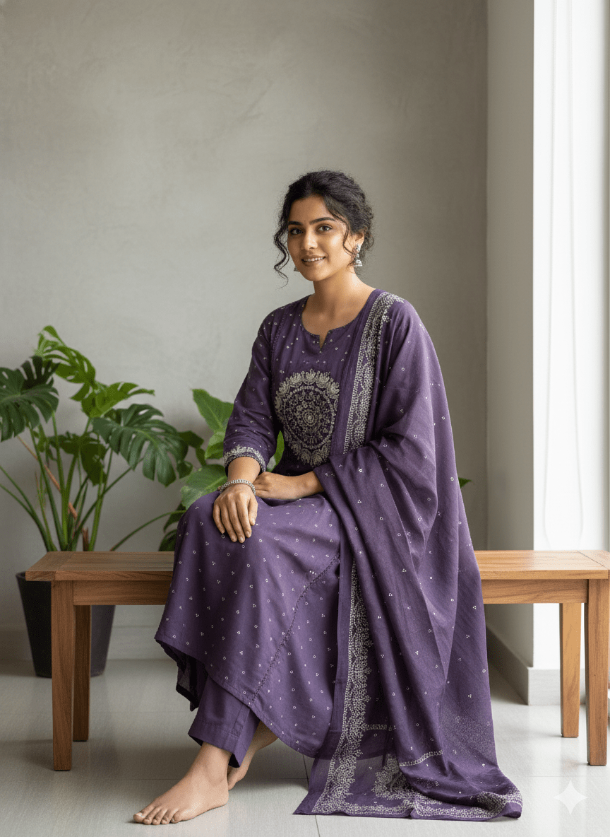 Vaani Embroidered Pure Mulmul Cotton Sets Midnight Lavender