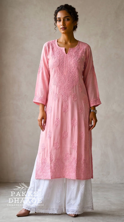 Yalina Pure Modal Satin Kurtis Onion Pink