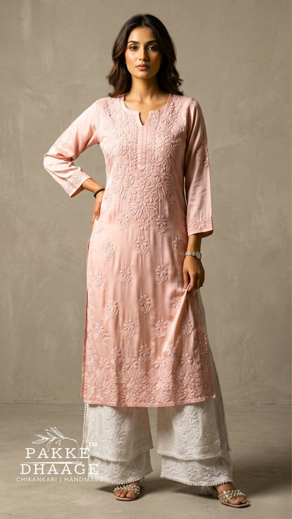 Yalina Pure Modal Satin Kurtis Pastel Peach